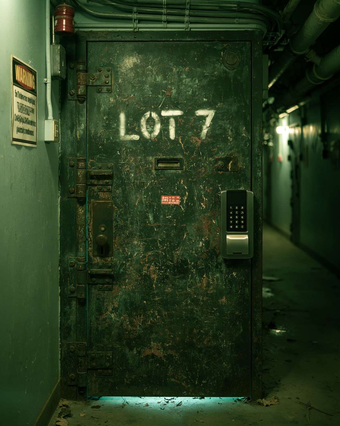 A steel door marked LOT 7