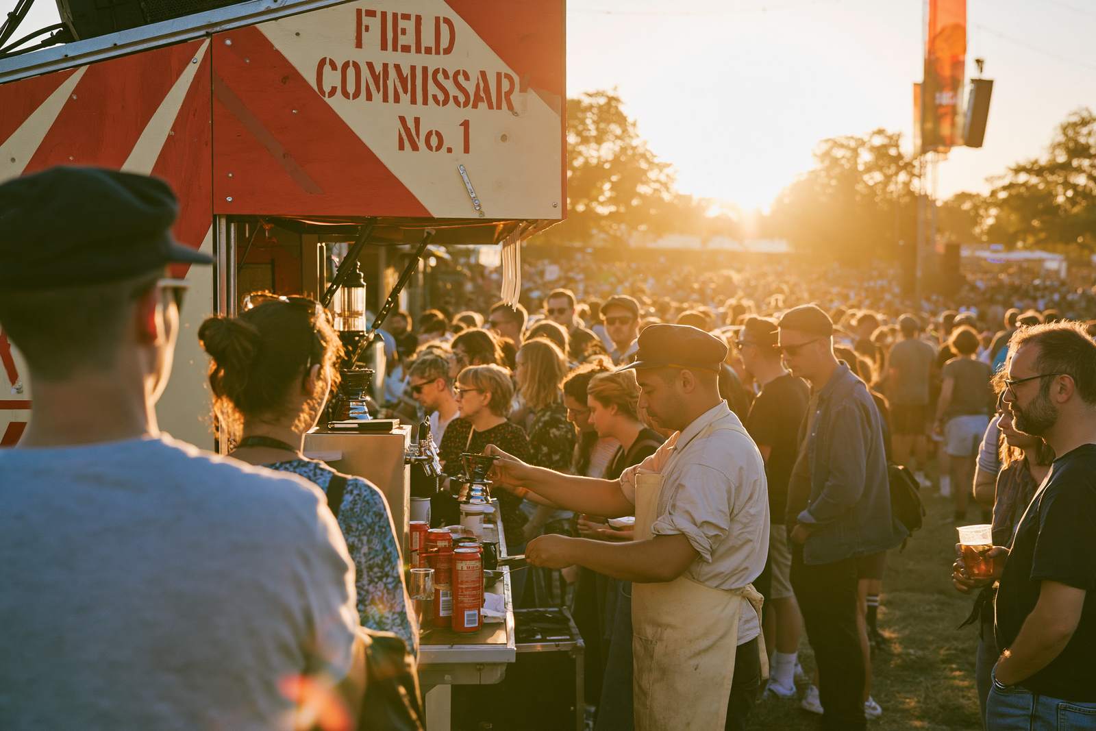 Field Commissary No. 1 at golden hour, queue in full assembly