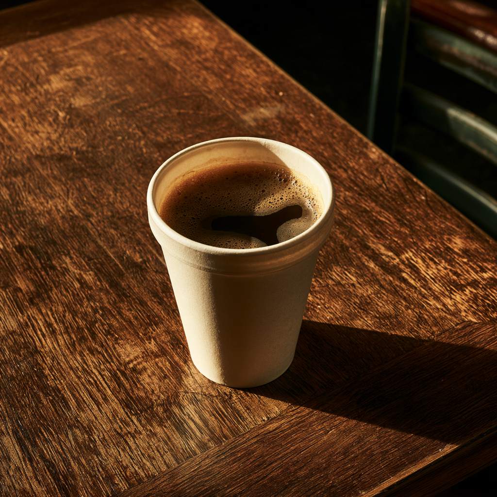 Black coffee under one hard light